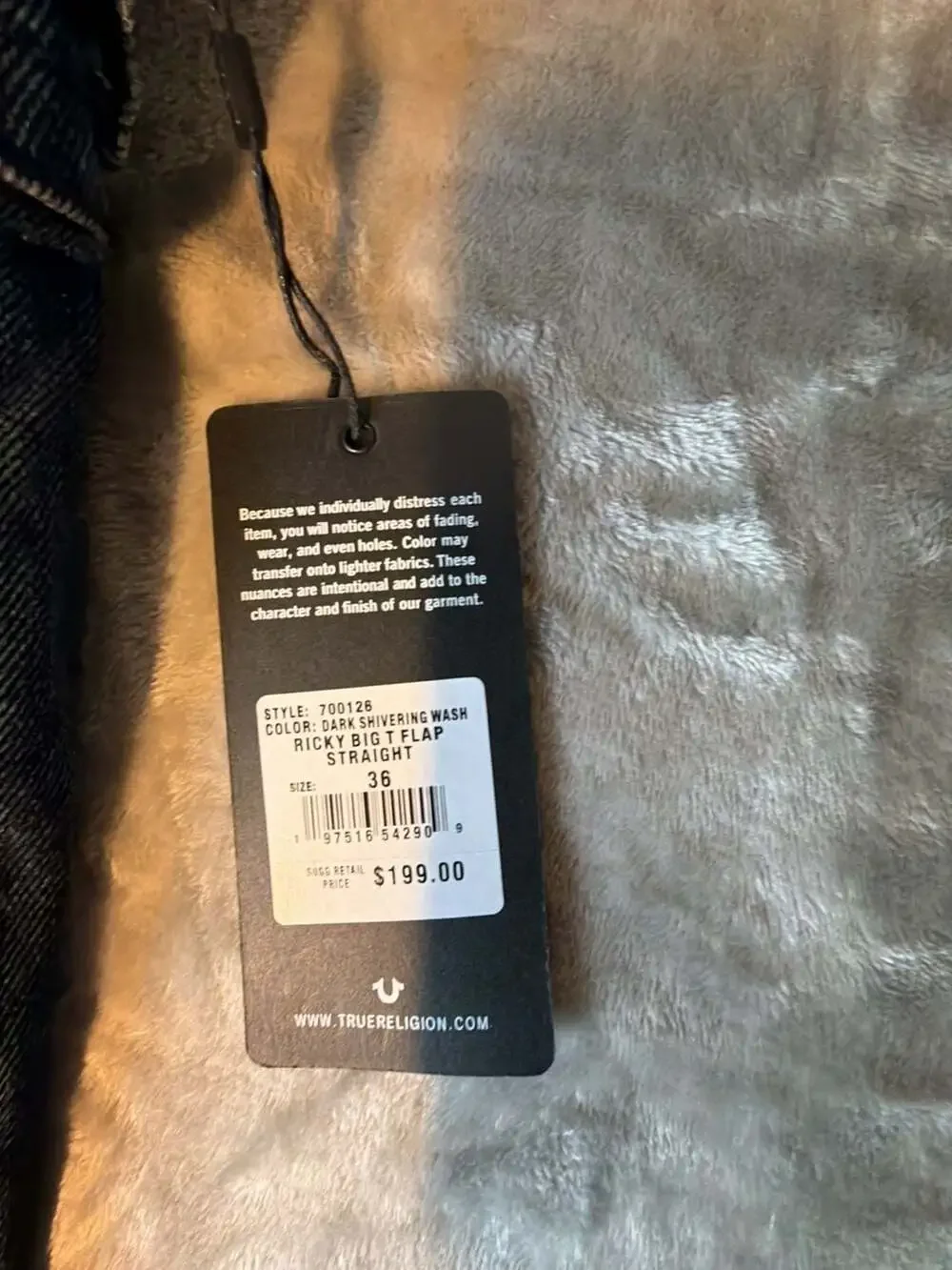True Religion Ricky Big T Flap Straight Jeans Dark Shivering Wash Size 36
